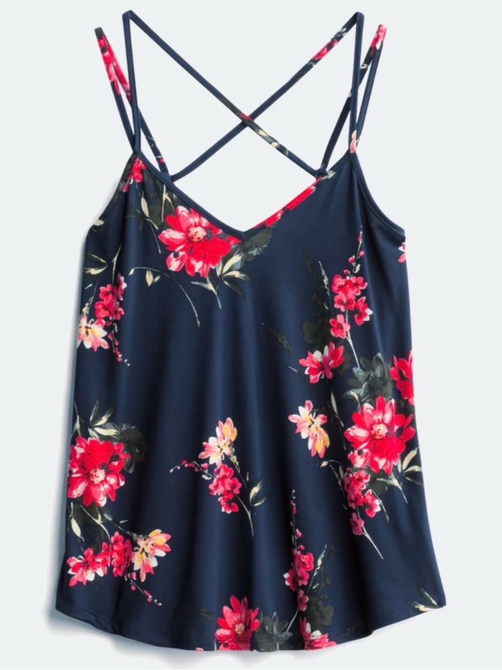 Papermoon Navy Floral Crisscross Strappy Tank